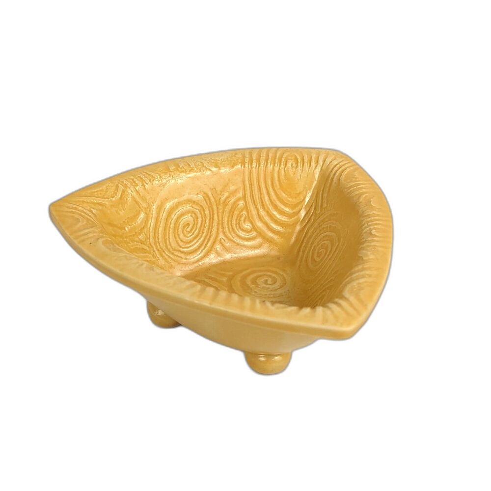Yellow Trinket Dish Triangle Footed Bowl | Memphis Design Postmodern